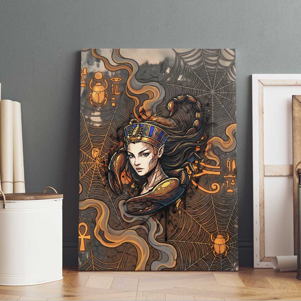 Serket Egyptian Canvas Wall Art Jeweled Scorpion and Cobweb Motif in Mystical Egyptian