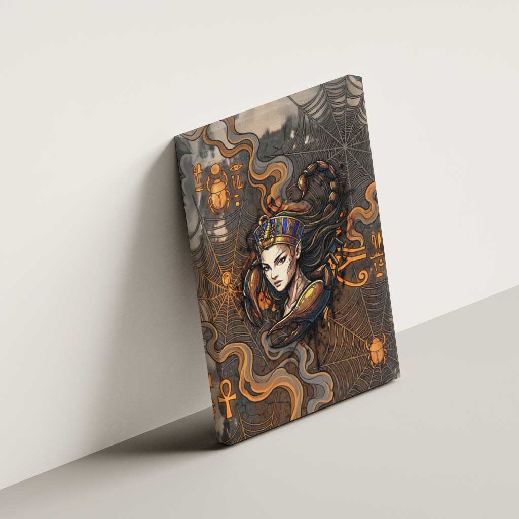 Serket Egyptian Canvas Wall Art Jeweled Scorpion and Cobweb Motif in Mystical Egyptian