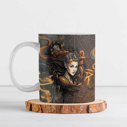 Serket Egyptian Ceramic Mug Jeweled Scorpion and Cobweb Motif in Mystical Egyptian