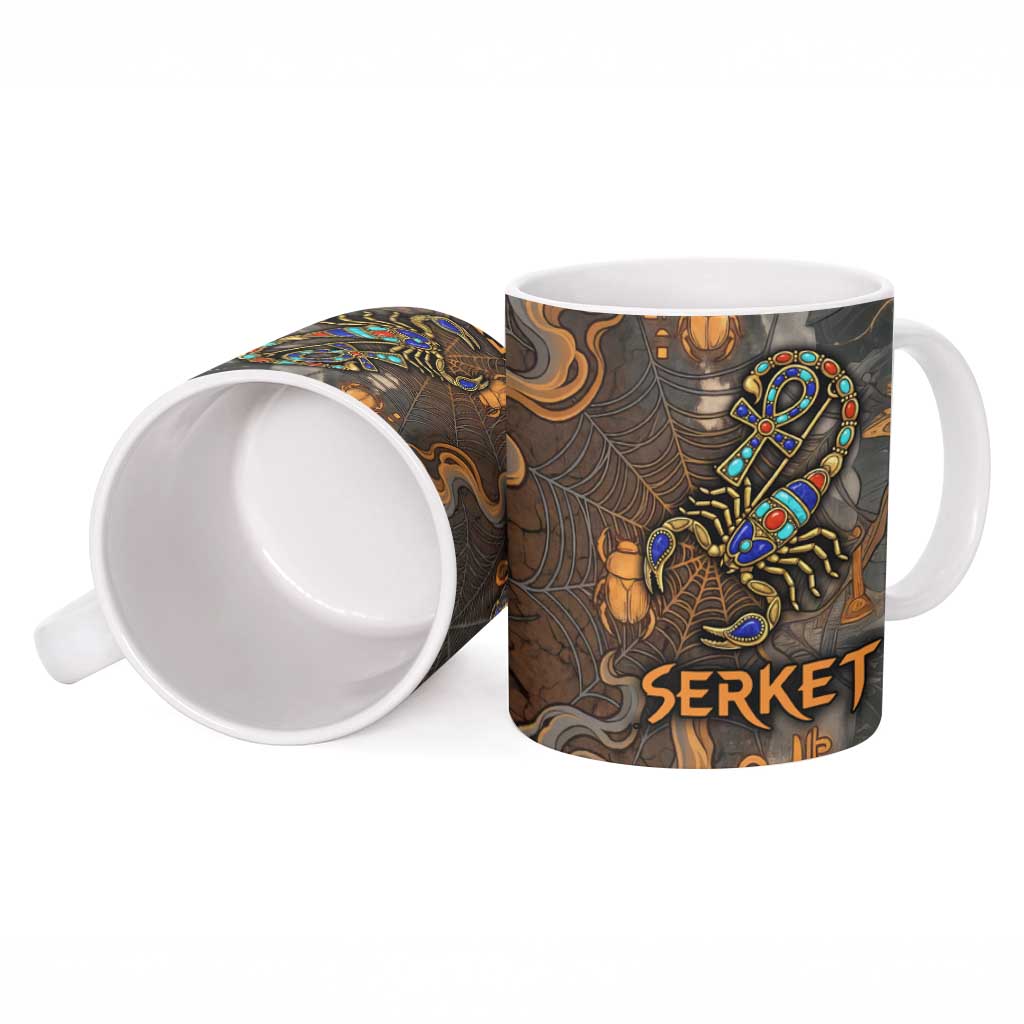 Serket Egyptian Ceramic Mug Jeweled Scorpion and Cobweb Motif in Mystical Egyptian