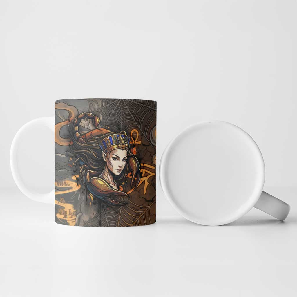 Serket Egyptian Ceramic Mug Jeweled Scorpion and Cobweb Motif in Mystical Egyptian