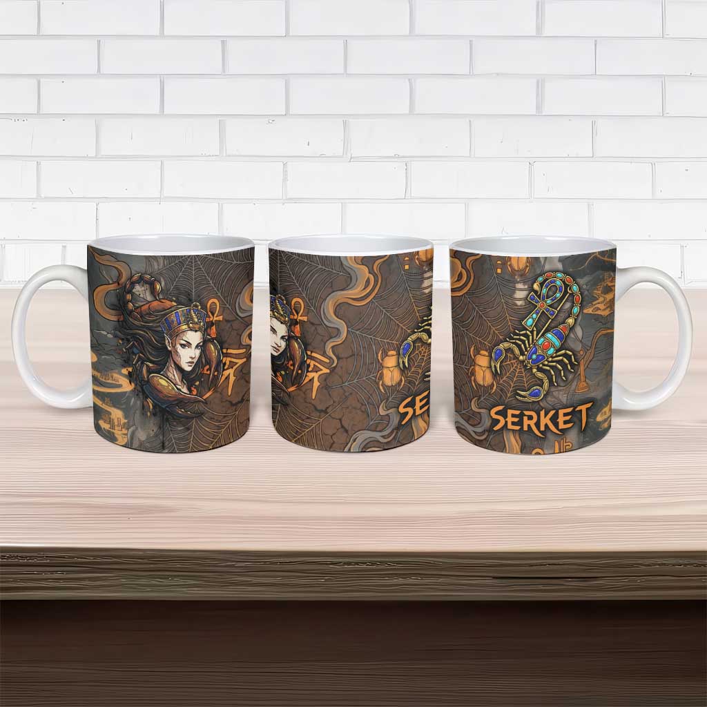 Serket Egyptian Ceramic Mug Jeweled Scorpion and Cobweb Motif in Mystical Egyptian