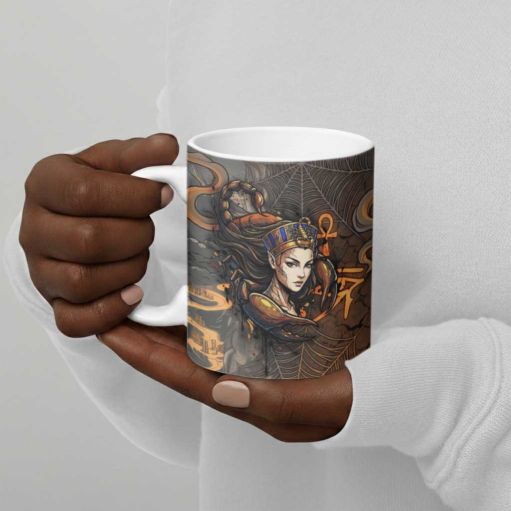 Serket Egyptian Ceramic Mug Jeweled Scorpion and Cobweb Motif in Mystical Egyptian