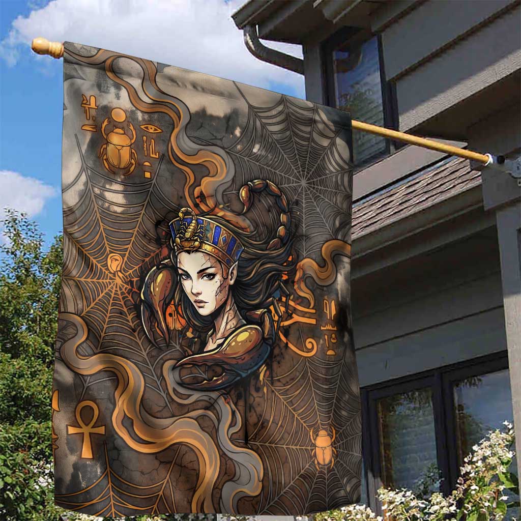 Serket Egyptian Garden Flag Jeweled Scorpion and Cobweb Motif in Mystical Egyptian
