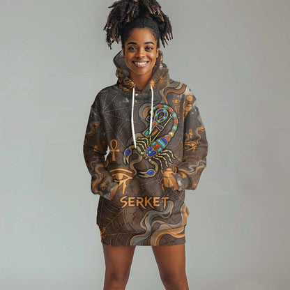 Serket Egyptian Hoodie Dress Jeweled Scorpion and Cobweb Motif in Mystical Egyptian