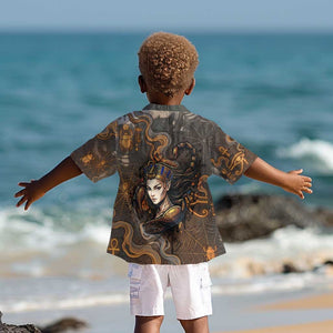 Serket Egyptian Kid Hawaiian Shirt Jeweled Scorpion and Cobweb Motif in Mystical Egyptian