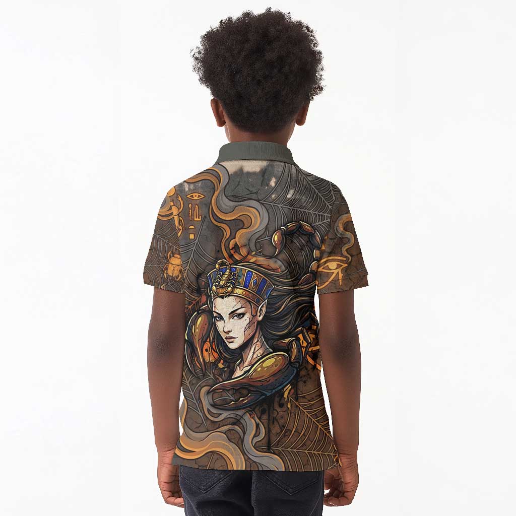 Serket Egyptian Kid Polo Shirt Jeweled Scorpion and Cobweb Motif in Mystical Egyptian