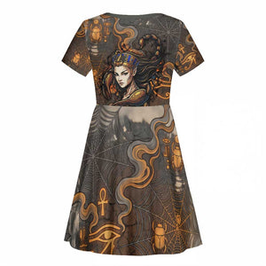 Serket Egyptian Kid Short Sleeve Dress Jeweled Scorpion and Cobweb Motif in Mystical Egyptian