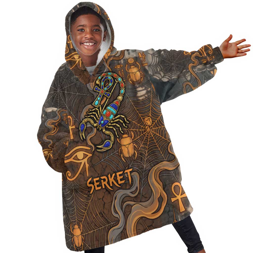 Serket Egyptian Kid Wearable Blanket Hoodie Jeweled Scorpion and Cobweb Motif in Mystical Egyptian