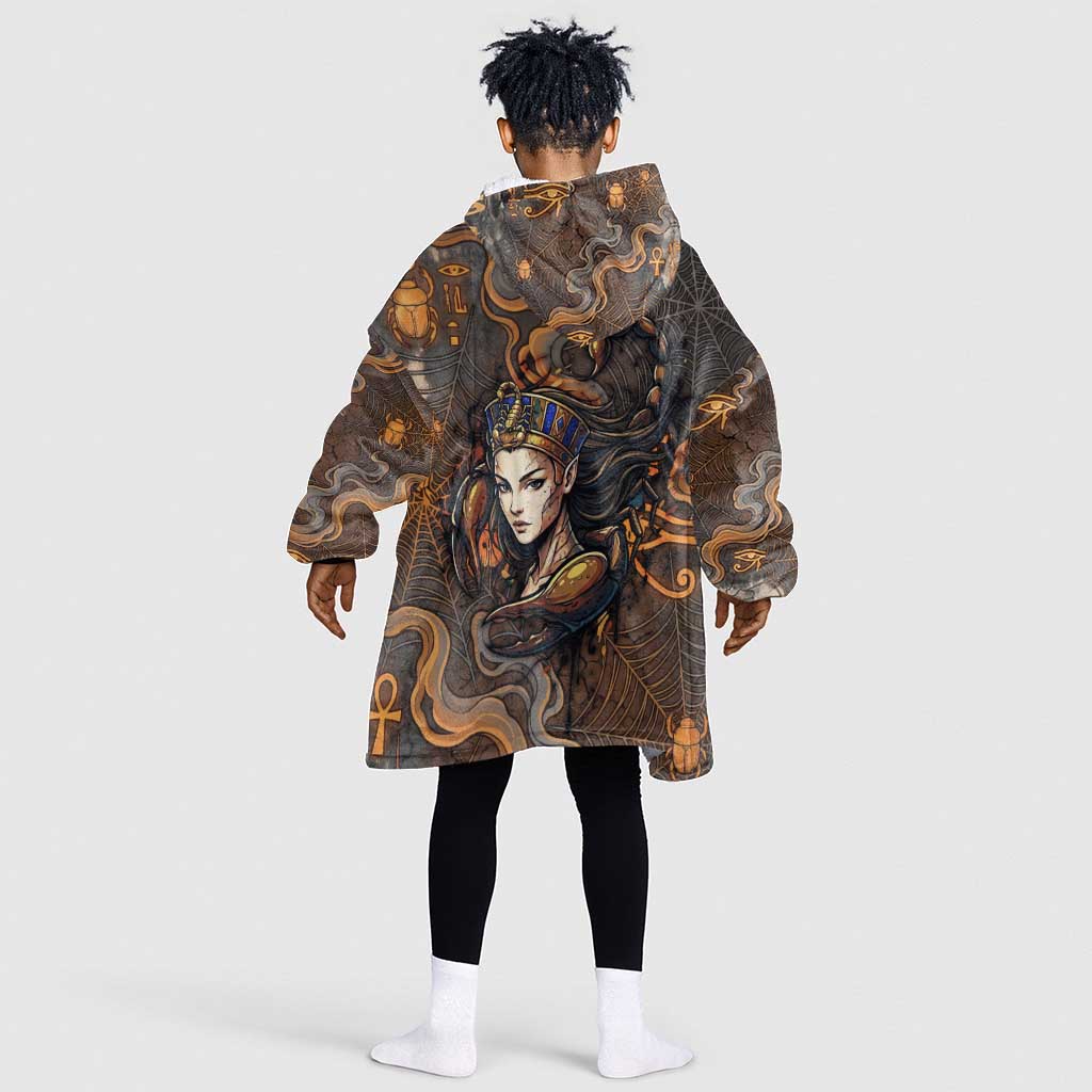 Serket Egyptian Kid Wearable Blanket Hoodie Jeweled Scorpion and Cobweb Motif in Mystical Egyptian