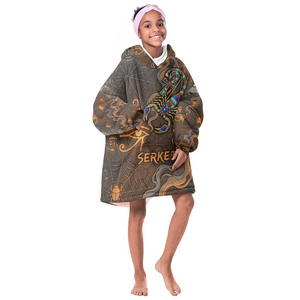 Serket Egyptian Kid Wearable Blanket Hoodie Jeweled Scorpion and Cobweb Motif in Mystical Egyptian