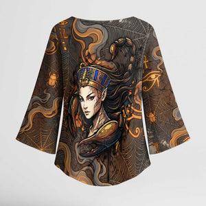 Serket Egyptian Kimono Sleeve Blouse Jeweled Scorpion and Cobweb Motif in Mystical Egyptian