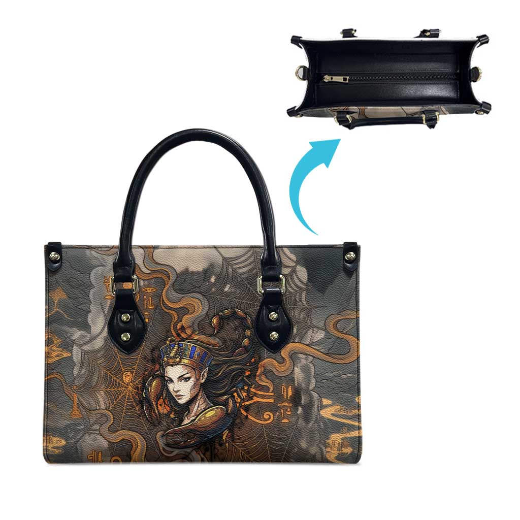 Serket Egyptian Leather Bag Jeweled Scorpion and Cobweb Motif in Mystical Egyptian