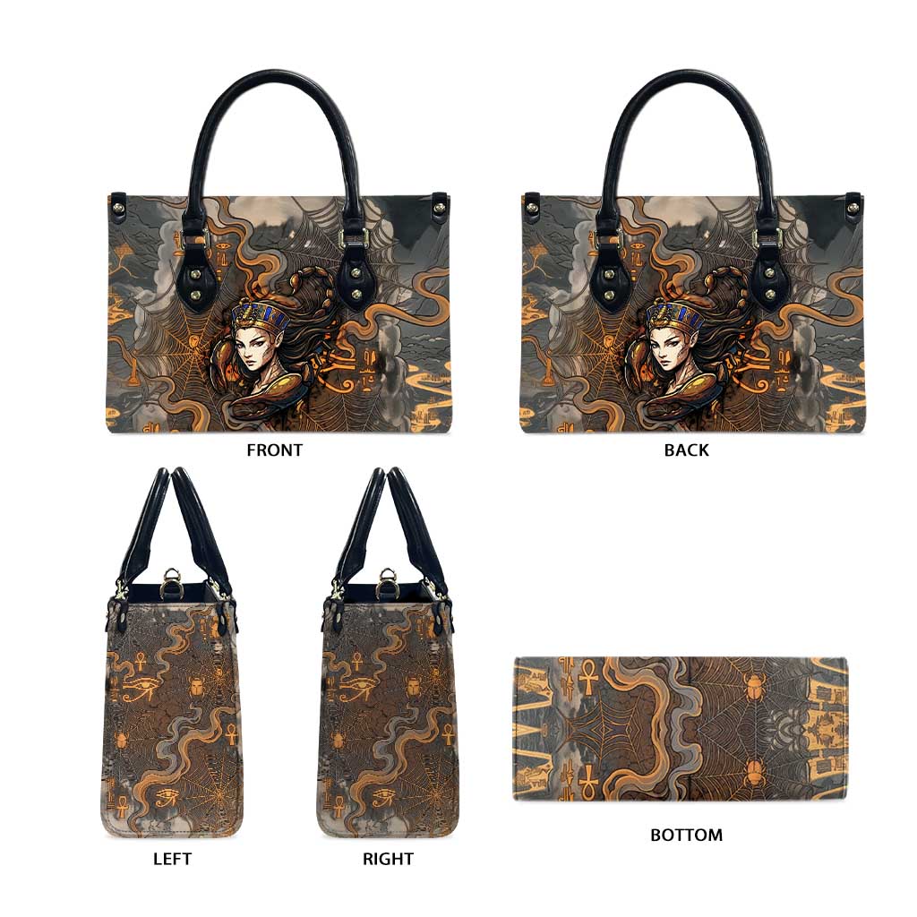 Serket Egyptian Leather Bag Jeweled Scorpion and Cobweb Motif in Mystical Egyptian