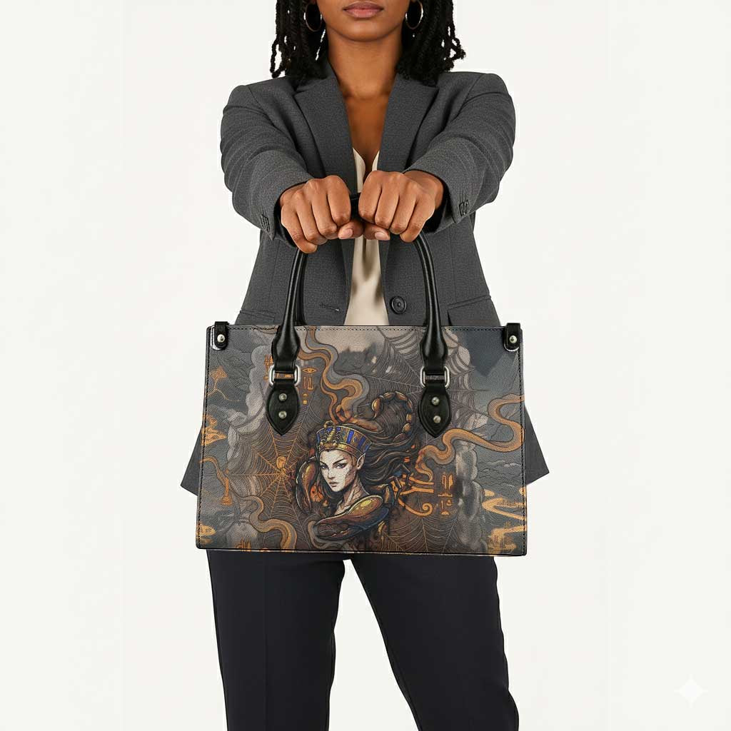 Serket Egyptian Leather Bag Jeweled Scorpion and Cobweb Motif in Mystical Egyptian
