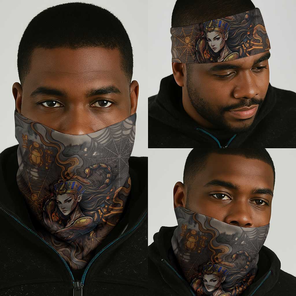 Serket Egyptian Neck Gaiter Jeweled Scorpion and Cobweb Motif in Mystical Egyptian