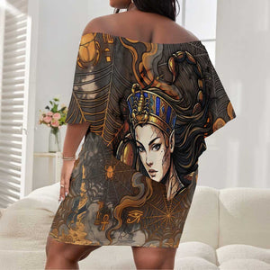 Serket Egyptian Off Shoulder Short Dress Jeweled Scorpion and Cobweb Motif in Mystical Egyptian