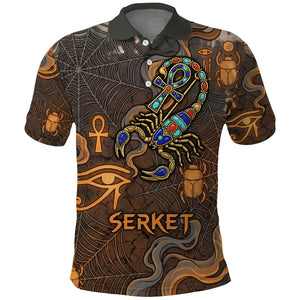 Serket Egyptian Polo Shirt Jeweled Scorpion and Cobweb Motif in Mystical Egyptian