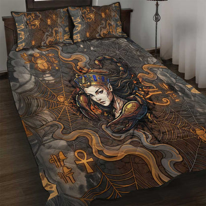 Serket Egyptian Quilt Bed Set Jeweled Scorpion and Cobweb Motif in Mystical Egyptian