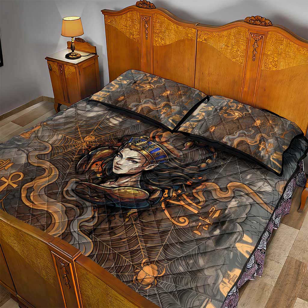Serket Egyptian Quilt Bed Set Jeweled Scorpion and Cobweb Motif in Mystical Egyptian