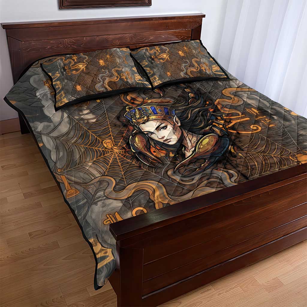 Serket Egyptian Quilt Bed Set Jeweled Scorpion and Cobweb Motif in Mystical Egyptian
