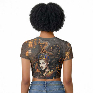 Serket Egyptian Raglan Cropped T shirt Jeweled Scorpion and Cobweb Motif in Mystical Egyptian