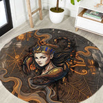 Serket Egyptian Round Carpet Jeweled Scorpion and Cobweb Motif in Mystical Egyptian