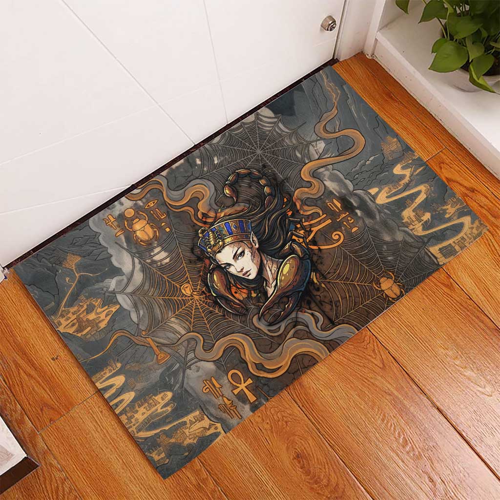 Serket Egyptian Rubber Doormat Jeweled Scorpion and Cobweb Motif in Mystical Egyptian