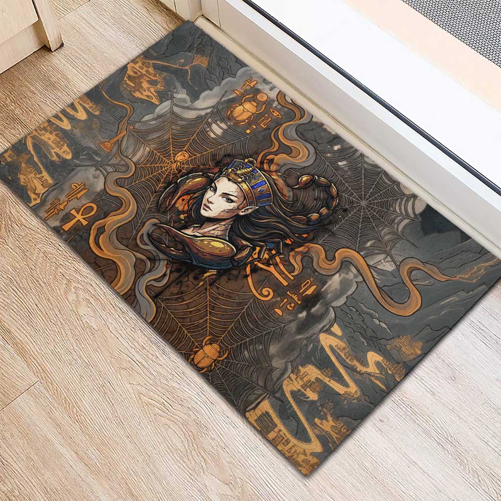 Serket Egyptian Rubber Doormat Jeweled Scorpion and Cobweb Motif in Mystical Egyptian
