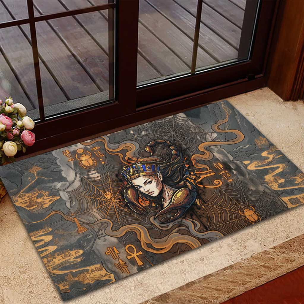 Serket Egyptian Rubber Doormat Jeweled Scorpion and Cobweb Motif in Mystical Egyptian