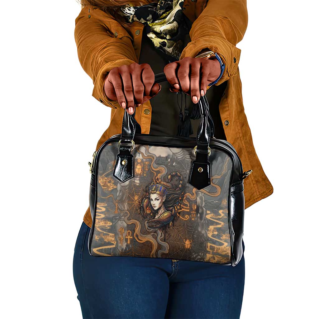 Serket Egyptian Shoulder Handbag Jeweled Scorpion and Cobweb Motif in Mystical Egyptian