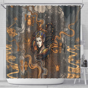 Serket Egyptian Shower Curtain Jeweled Scorpion and Cobweb Motif in Mystical Egyptian