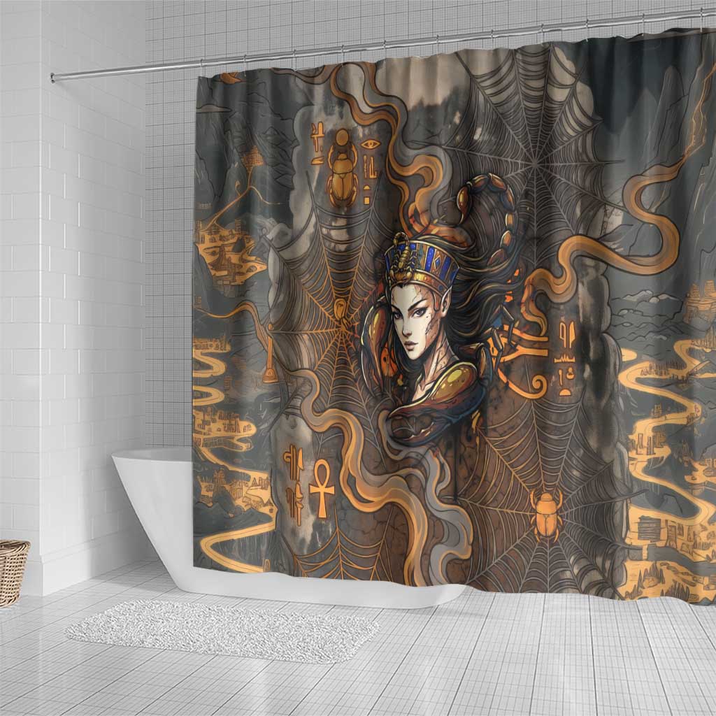 Serket Egyptian Shower Curtain Jeweled Scorpion and Cobweb Motif in Mystical Egyptian