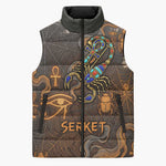 Serket Egyptian Sleeveless Puffer Jacket Jeweled Scorpion and Cobweb Motif in Mystical Egyptian