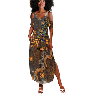 Serket Egyptian Summer Maxi Dress Jeweled Scorpion and Cobweb Motif in Mystical Egyptian