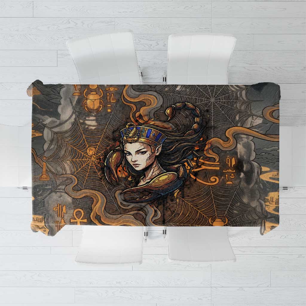 Serket Egyptian Tablecloth Jeweled Scorpion and Cobweb Motif in Mystical Egyptian