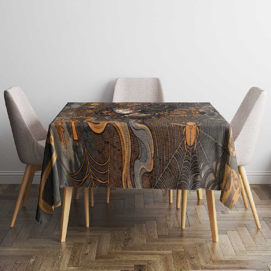 Serket Egyptian Tablecloth Jeweled Scorpion and Cobweb Motif in Mystical Egyptian