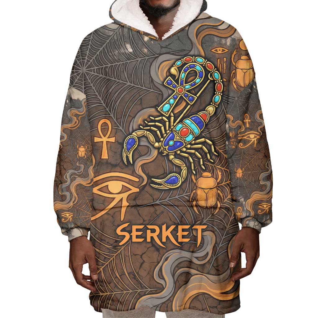 Serket Egyptian Wearable Blanket Hoodie Jeweled Scorpion and Cobweb Motif in Mystical Egyptian