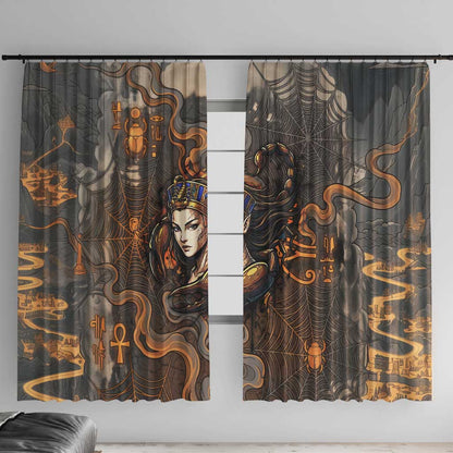 Serket Egyptian Window Curtain Jeweled Scorpion and Cobweb Motif in Mystical Egyptian