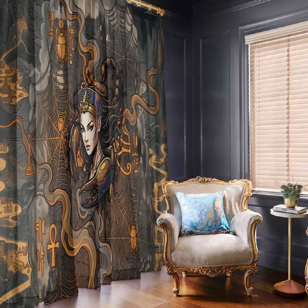 Serket Egyptian Window Curtain Jeweled Scorpion and Cobweb Motif in Mystical Egyptian