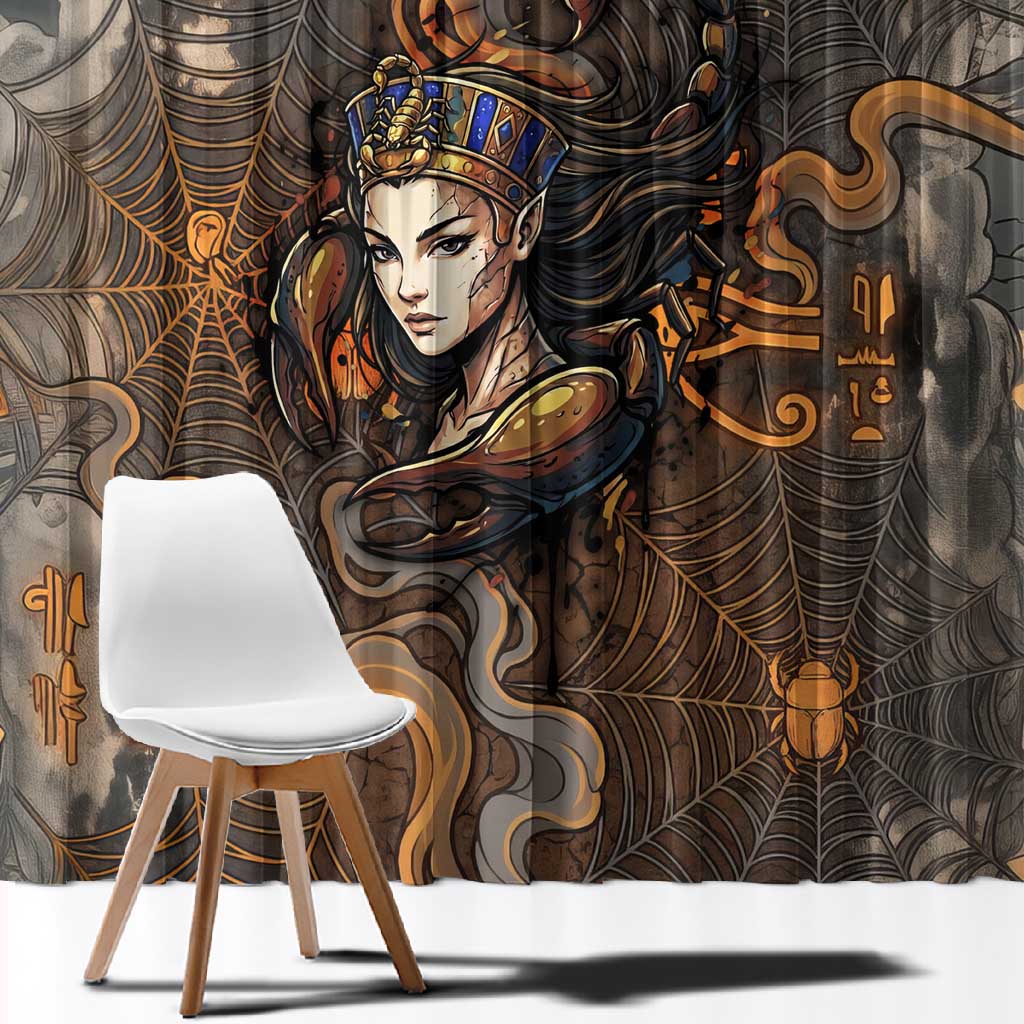 Serket Egyptian Window Curtain Jeweled Scorpion and Cobweb Motif in Mystical Egyptian