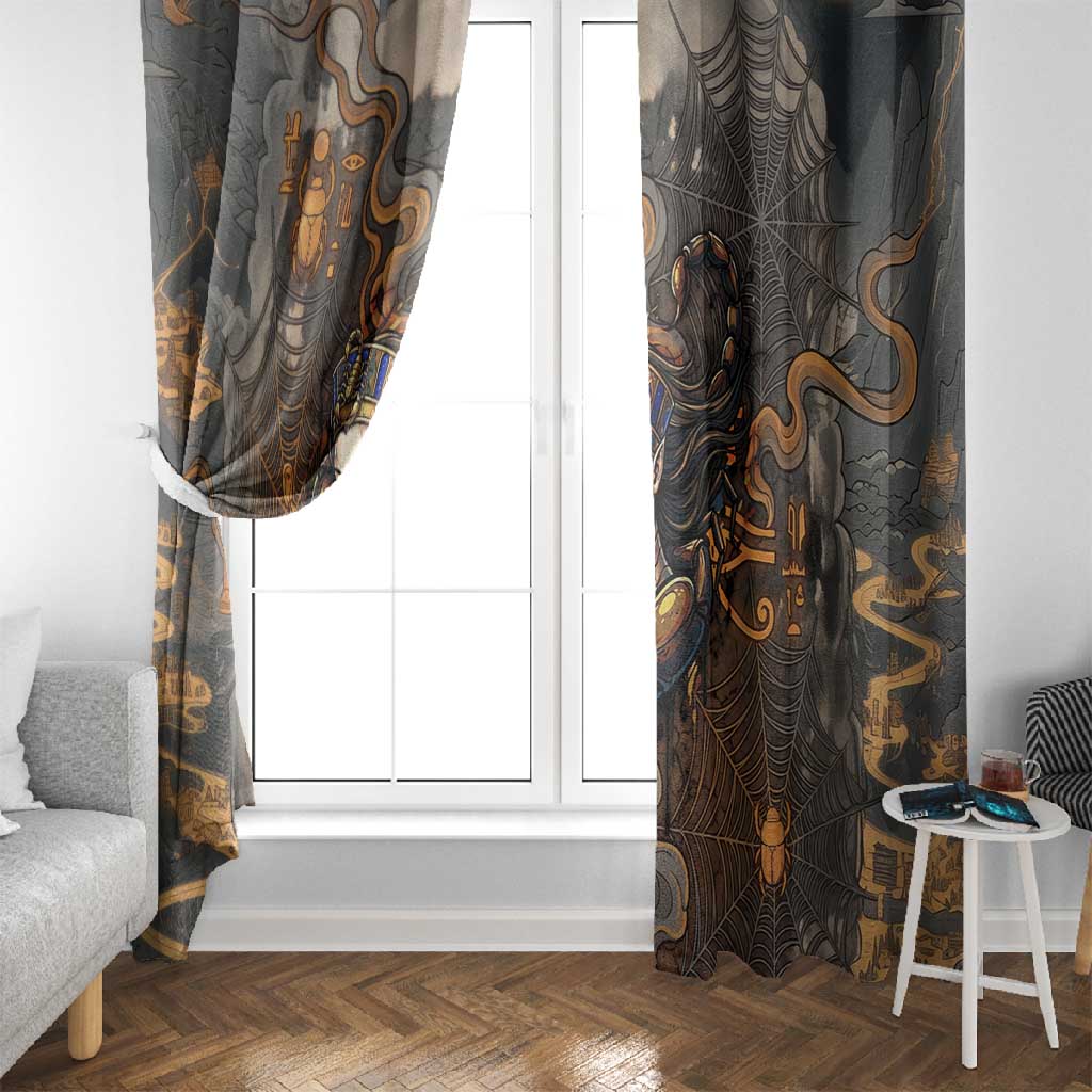 Serket Egyptian Window Curtain Jeweled Scorpion and Cobweb Motif in Mystical Egyptian