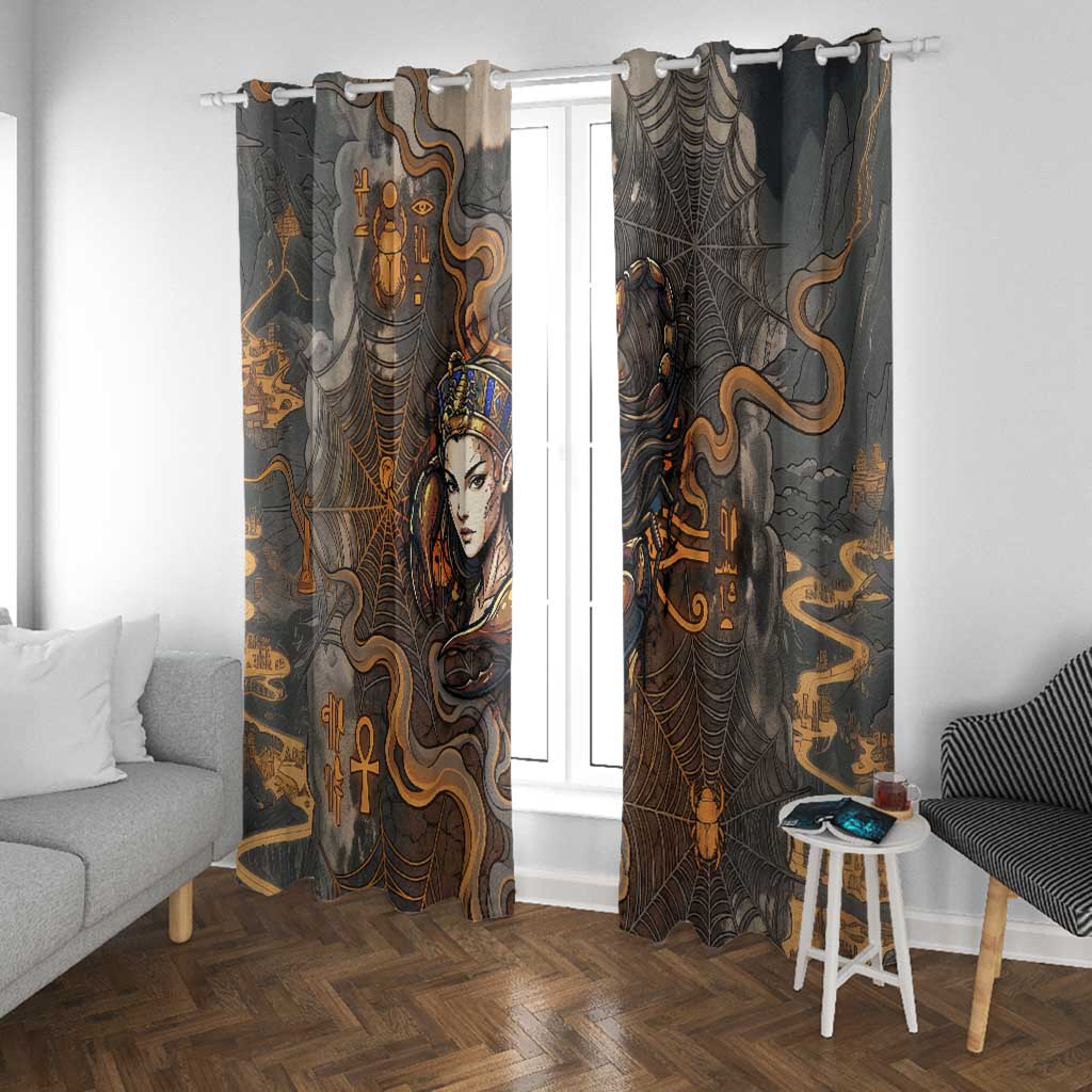 Serket Egyptian Window Curtain Jeweled Scorpion and Cobweb Motif in Mystical Egyptian