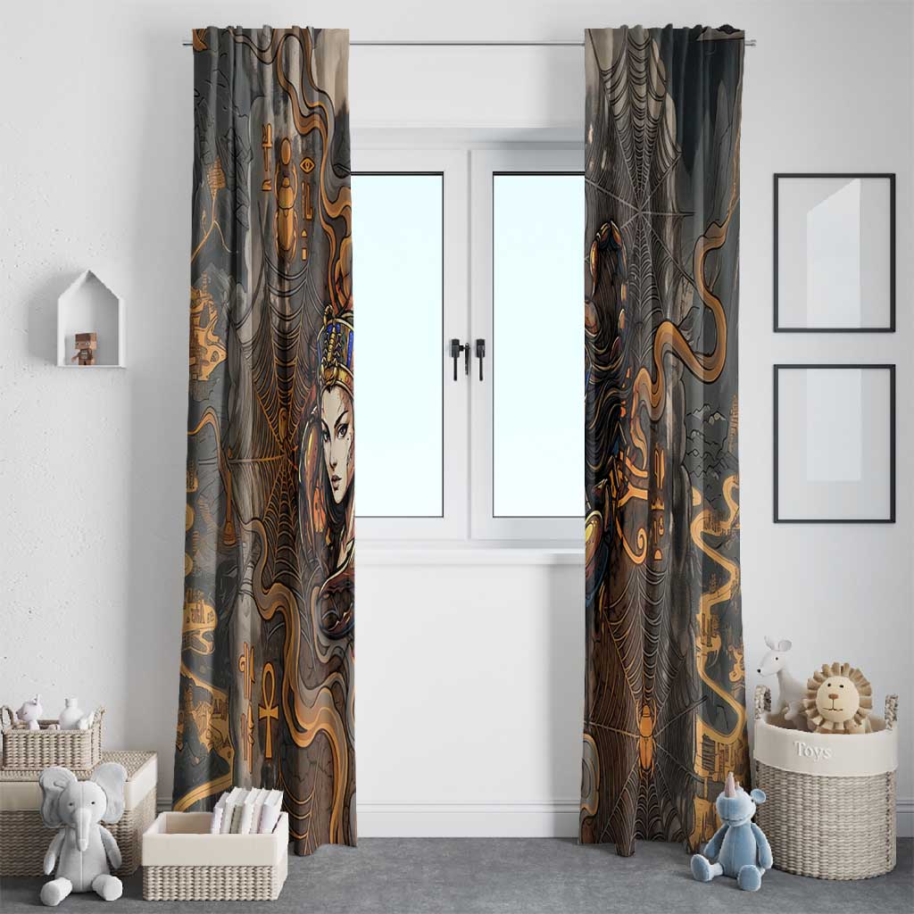 Serket Egyptian Window Curtain Jeweled Scorpion and Cobweb Motif in Mystical Egyptian