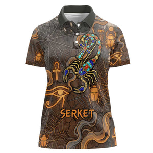 Serket Egyptian Women Polo Shirt Jeweled Scorpion and Cobweb Motif in Mystical Egyptian
