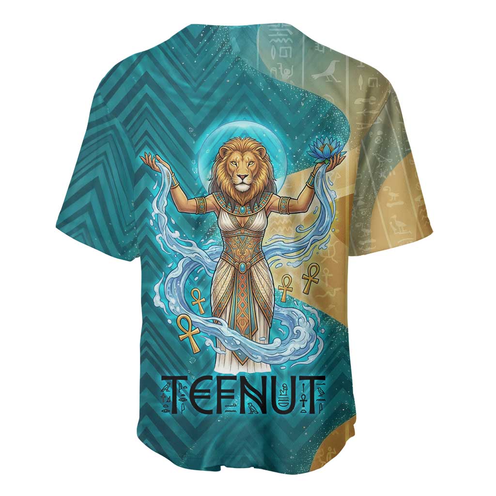 Tefnut Ancient Egyptian Baseball Jersey with Water Drop and Lion Symbol