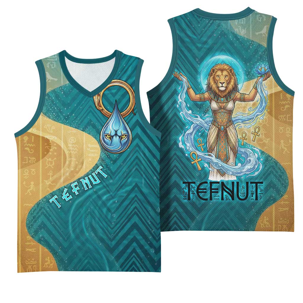 Tefnut Ancient Egyptian Basketball Jersey with Water Drop and Lion Symbol