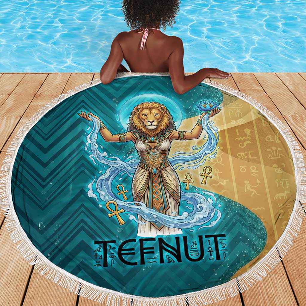 Tefnut Ancient Egyptian Beach Blanket with Water Drop and Lion Symbol