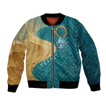 Tefnut Ancient Egyptian Bomber Jacket with Water Drop and Lion Symbol