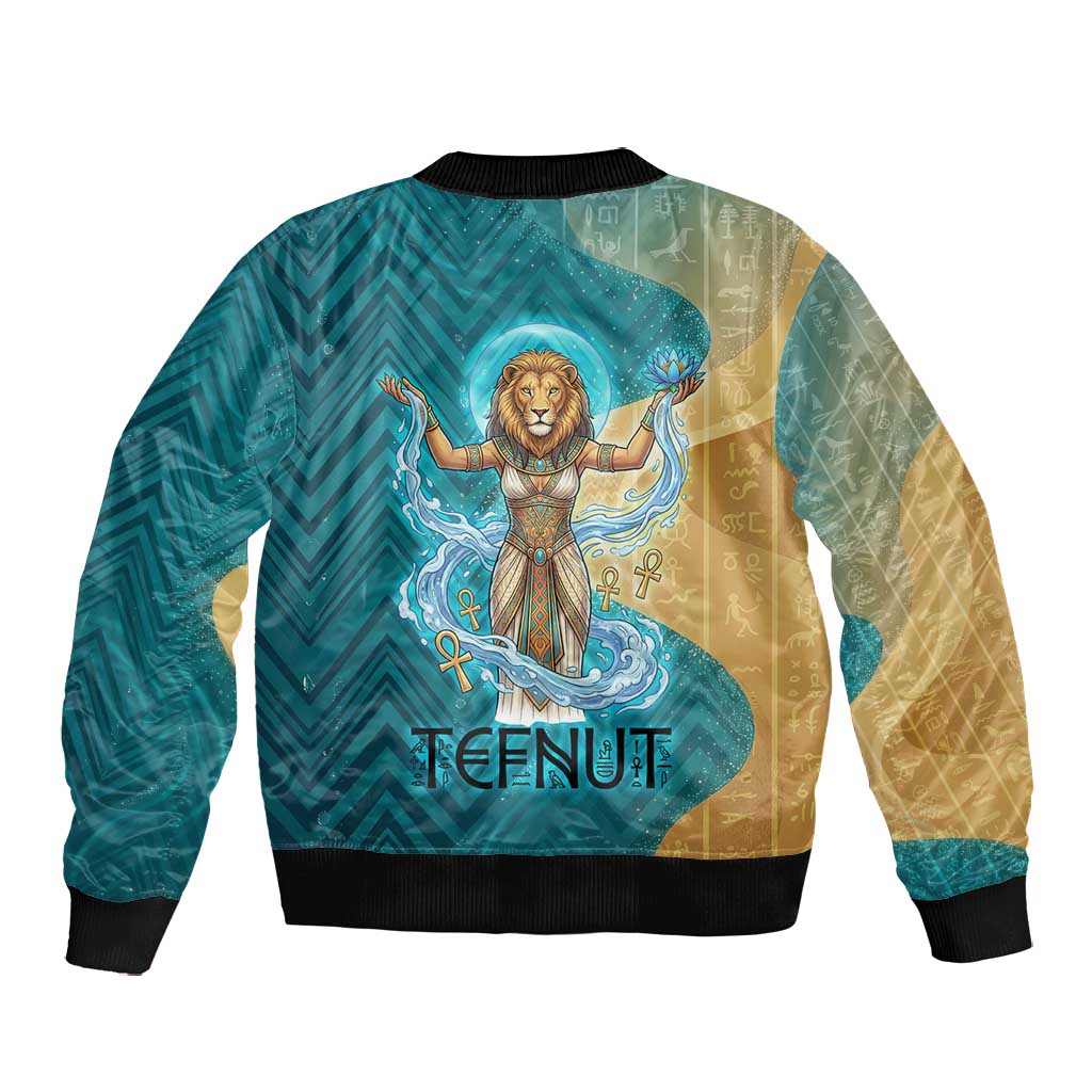 Tefnut Ancient Egyptian Bomber Jacket with Water Drop and Lion Symbol